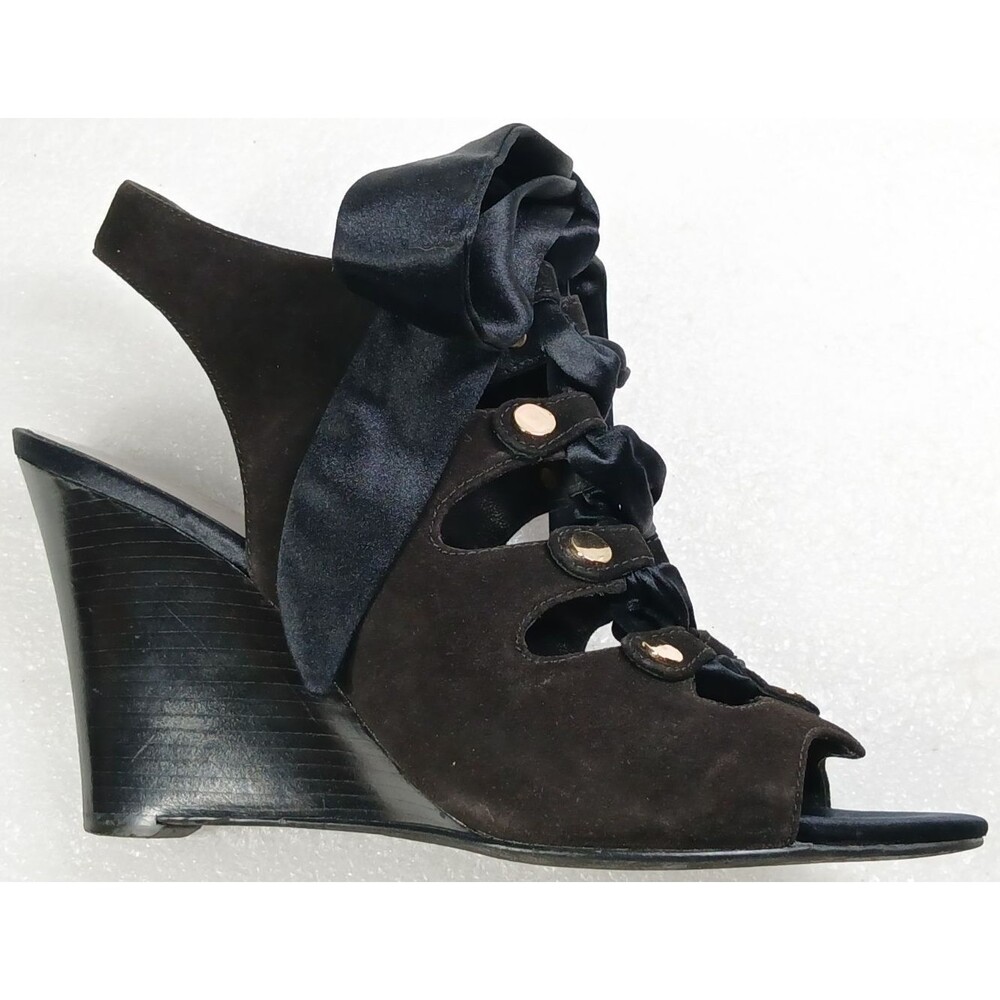 Guess by Marciano PManella Wedge Sandals – Black Multi Suede – Size 8 w/ Box